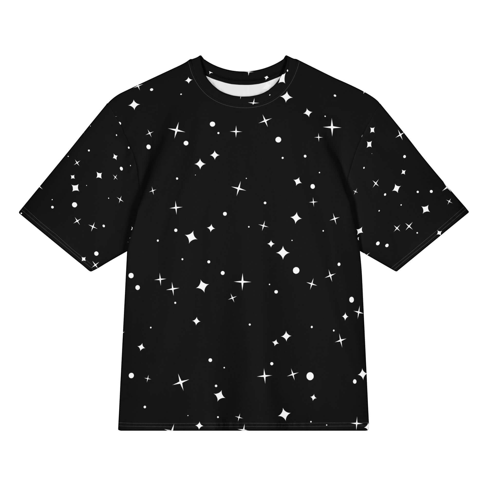 Urban Halo Silent Orbit heavyweight black oversized t-shirt with white star and dot all-over print pattern.