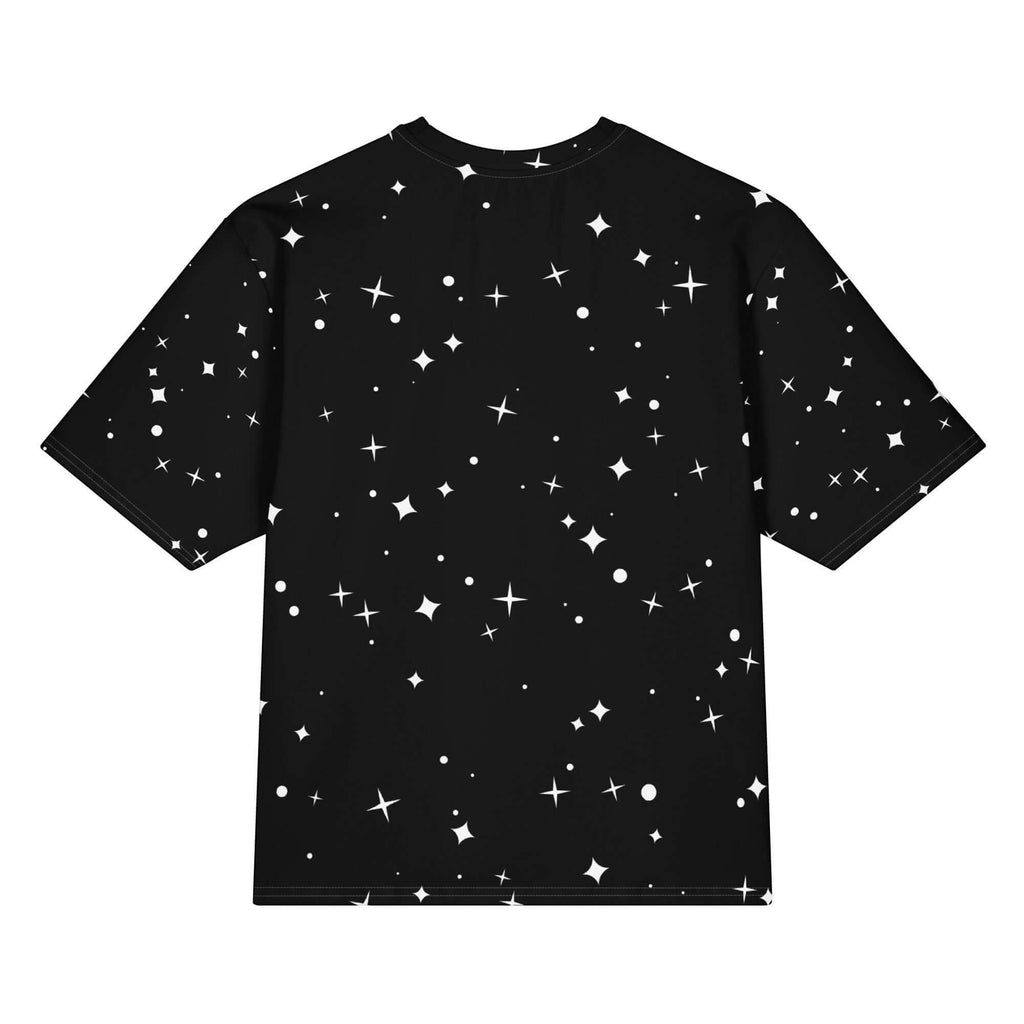 Urban Halo Silent Orbit heavyweight black oversized t-shirt with a white all-over star and dot graphic print.