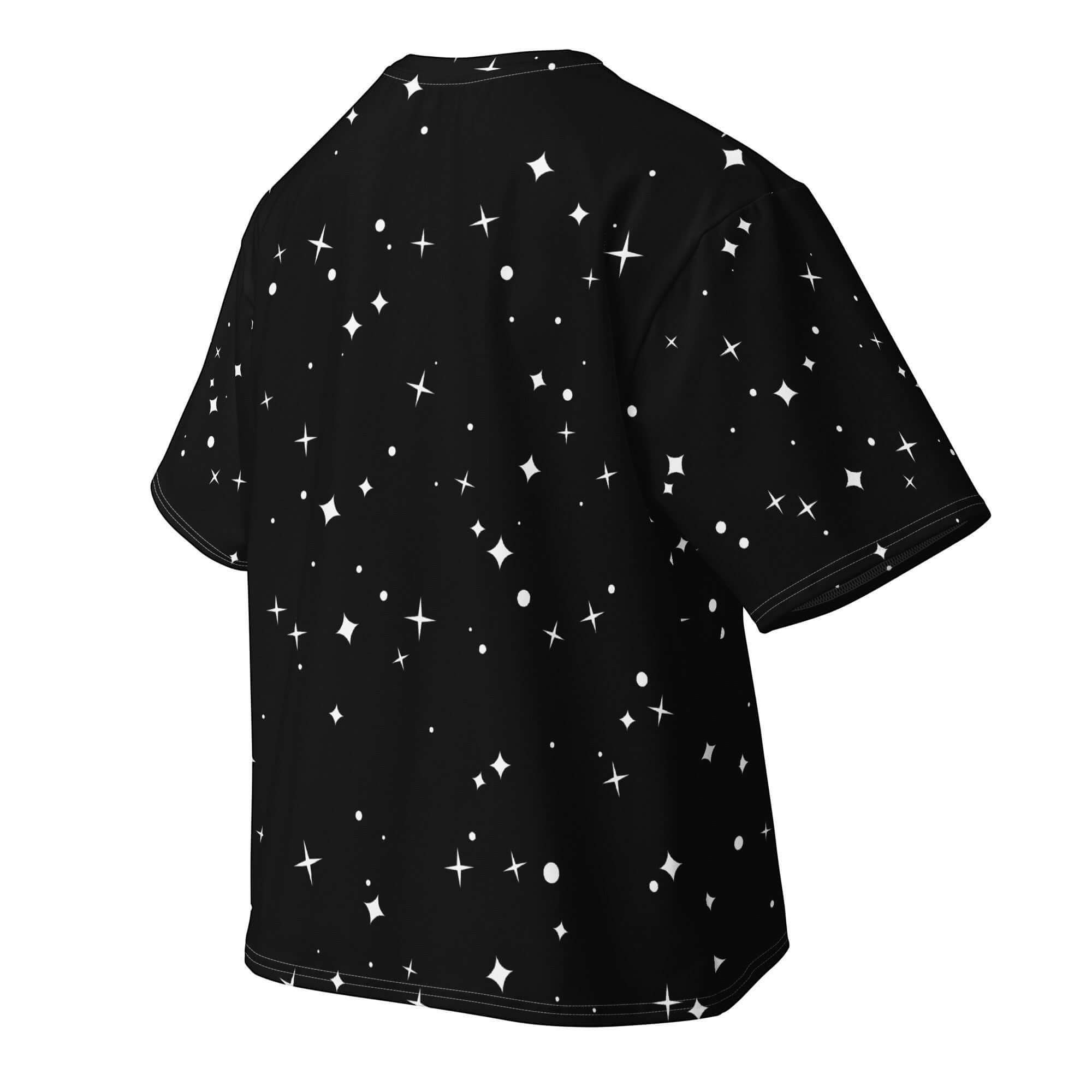 Urban Halo Silent Orbit black heavyweight cotton-spandex oversized t-shirt with white star all-over print.