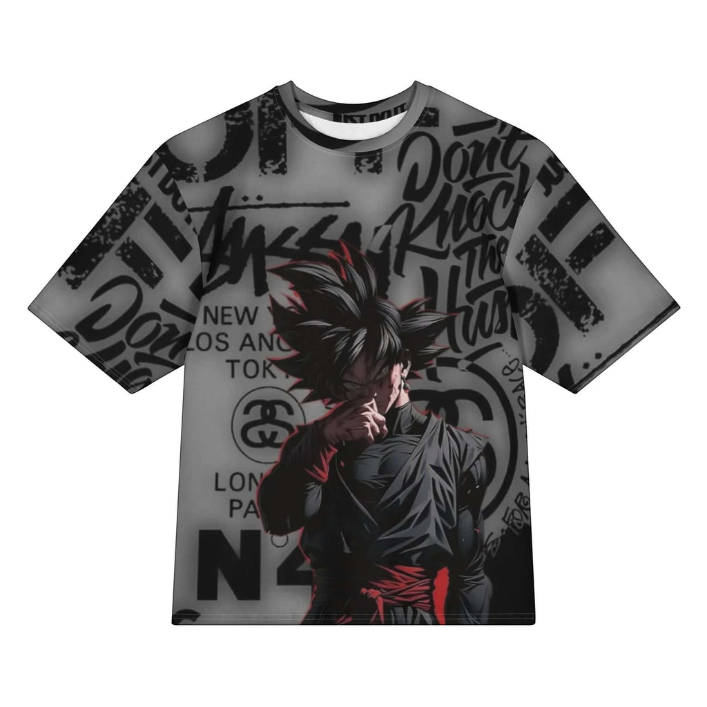 Urban Halo Tokyo Rift oversized heavyweight cotton-spandex t-shirt with grey graffiti print and anime character art.